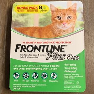 Frontline Plus Flea and Tick Cat Treatment, 7+1 Doses Sealed Box